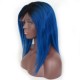 Bob 1B/Blue Ombre Color Lace Front Wigs 7A Grade Brazilian Virgin Human Hair